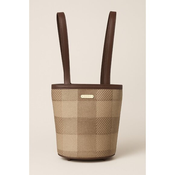 Esprit Convertible Plaid Woven Straw Backpack Bag With Faux Leather Straps - Picture 1 of 6